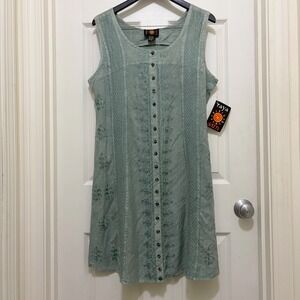 NEW Raya Sun Sleeveless Button Front Dress XL Sage Green Embroidered Cottagecore